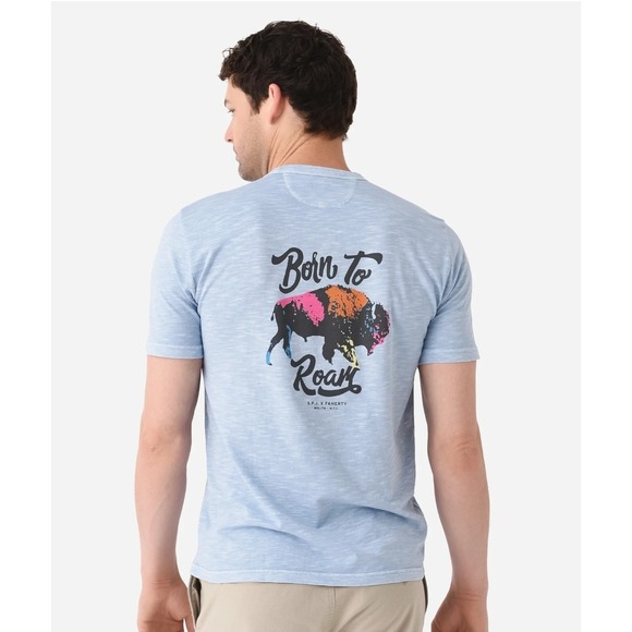 NEW! Faherty x Steven Paul Judd Men's Born To Roam Blue Cotton Pocket T-Shirt XL - Picture 1 of 16